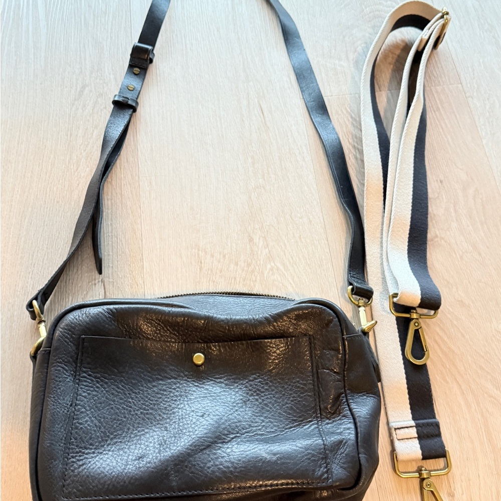 Madewell Black Crossbody Camera Bag with Gold Accents
